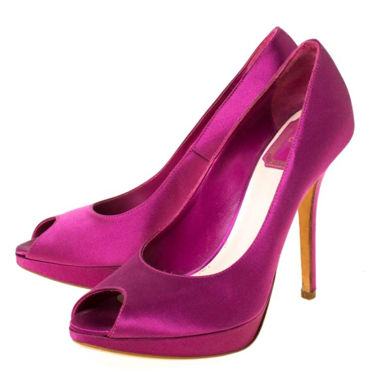 Pre Owned Dior Fuchsia Satin Peep Toe Platform Pump Size 38