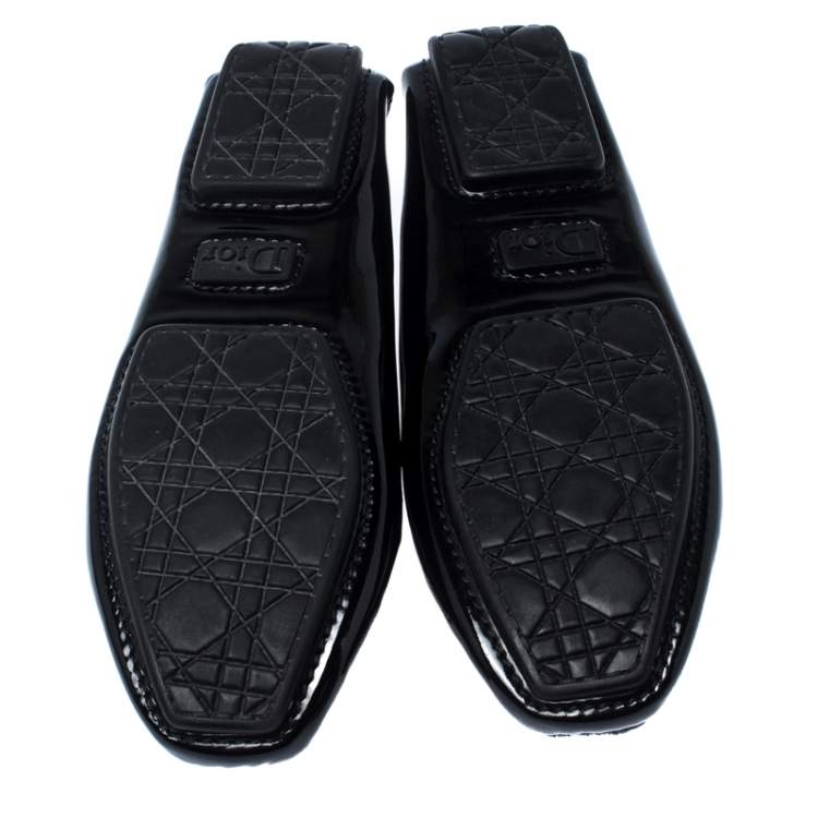 Pre Owned Dior Black Patent Leather Metal Twist Moccasins Size 37