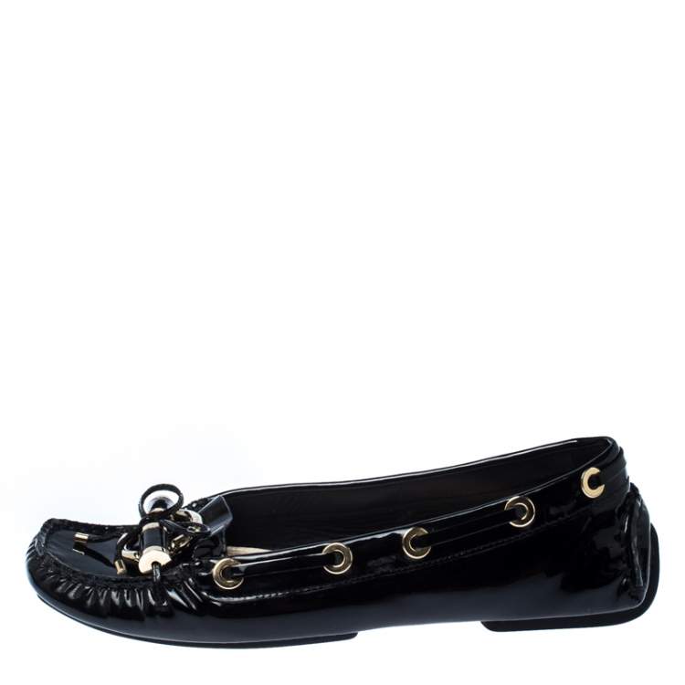 Pre Owned Dior Black Patent Leather Metal Twist Moccasins Size 37