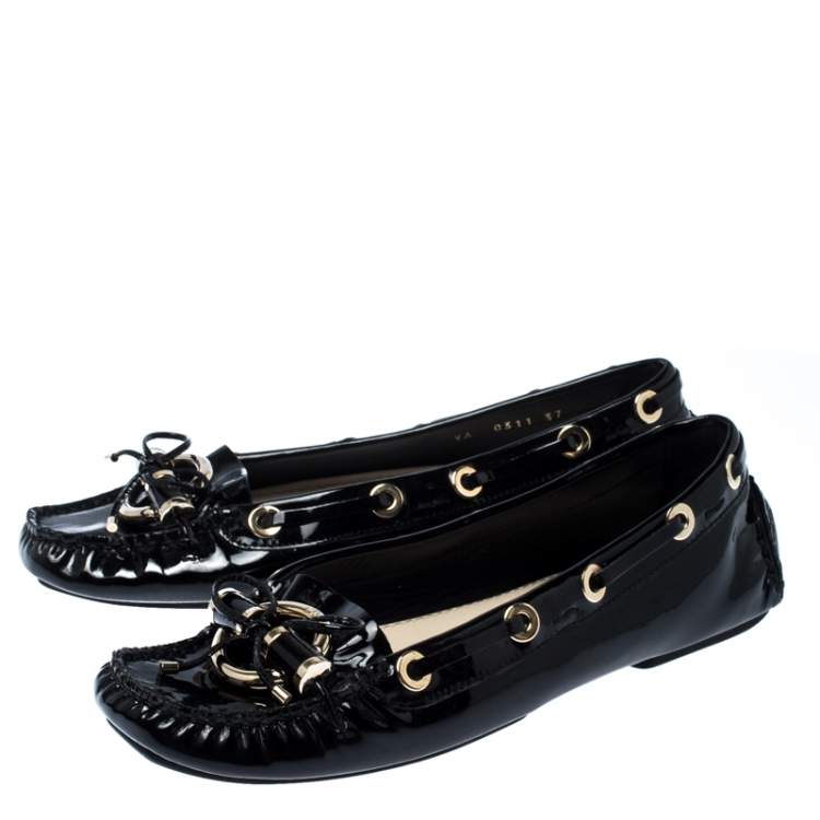 Pre Owned Dior Black Patent Leather Metal Twist Moccasins Size 37