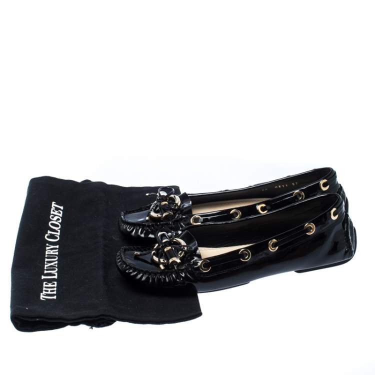 Pre Owned Dior Black Patent Leather Metal Twist Moccasins Size 37