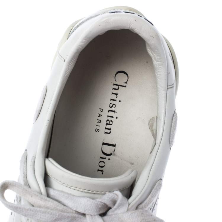 Pre Owned Dior White Leather And Suede D-Fence Lace Up Sneakers Size 37.5