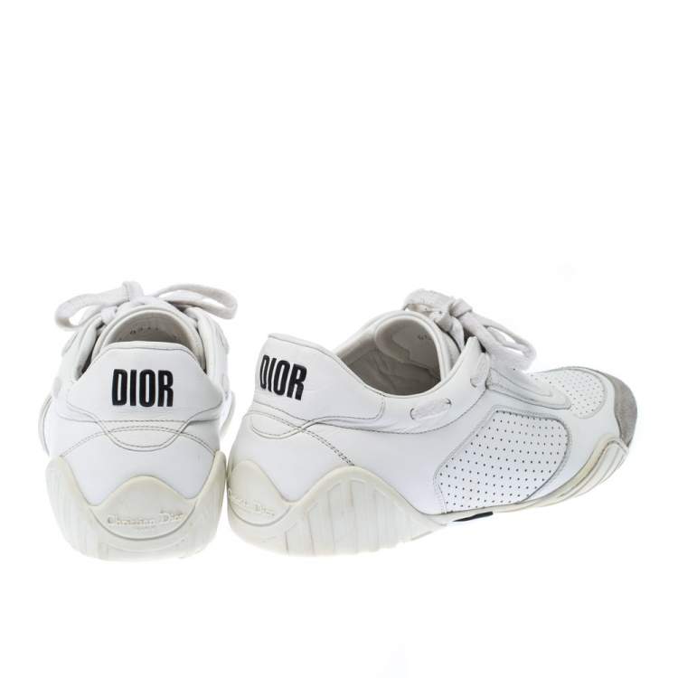 Pre Owned Dior White Leather And Suede D-Fence Lace Up Sneakers Size 37.5