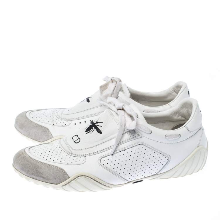 Pre Owned Dior White Leather And Suede D-Fence Lace Up Sneakers Size 37.5