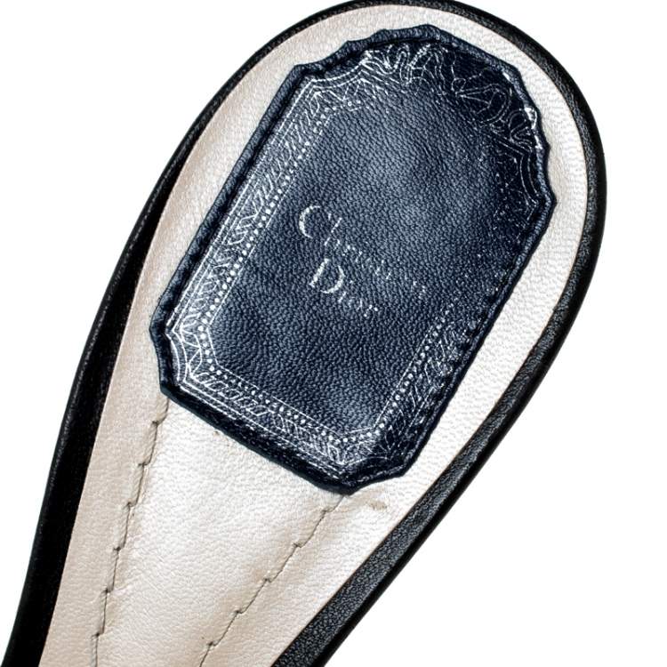 Pre Owned Dior Black Leather Sequin Flower Embellished Slides Size 37.5