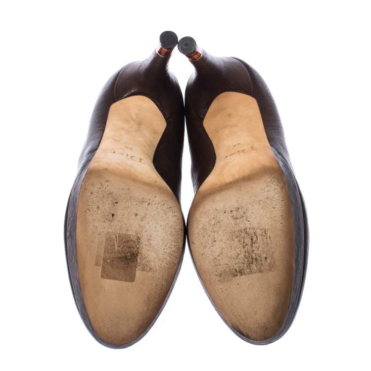 Pre Owned Dior Brown Leather Platform Pumps Size 38