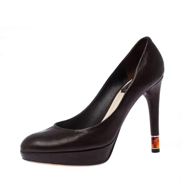 Pre Owned Dior Brown Leather Platform Pumps Size 38