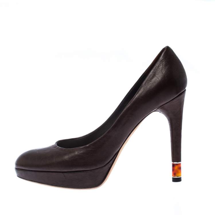 Pre Owned Dior Brown Leather Platform Pumps Size 38