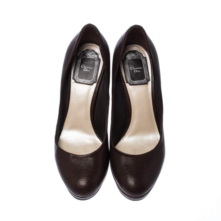 Pre Owned Dior Brown Leather Platform Pumps Size 38