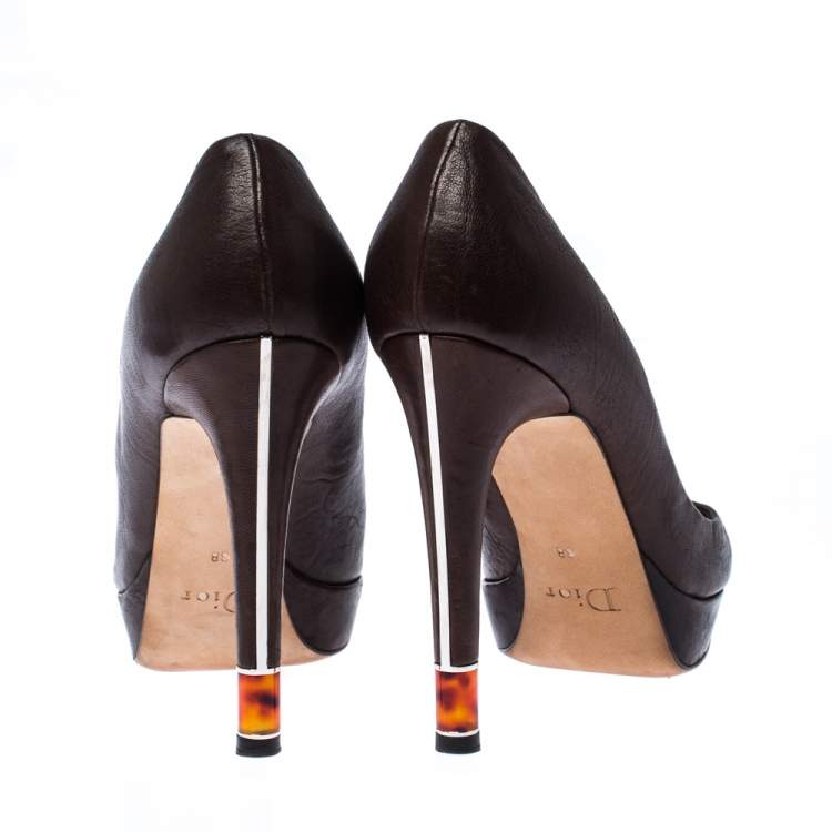 Pre Owned Dior Brown Leather Platform Pumps Size 38