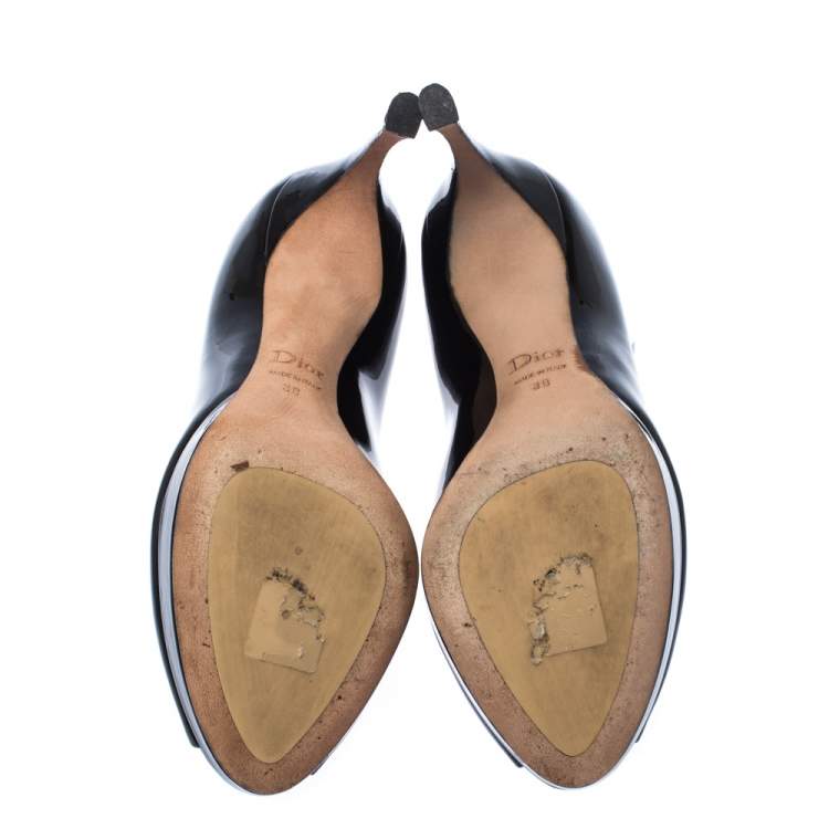 Pre Owned Christian Dior Black Patent Leather Diorella Peep Toe Pumps Size 38