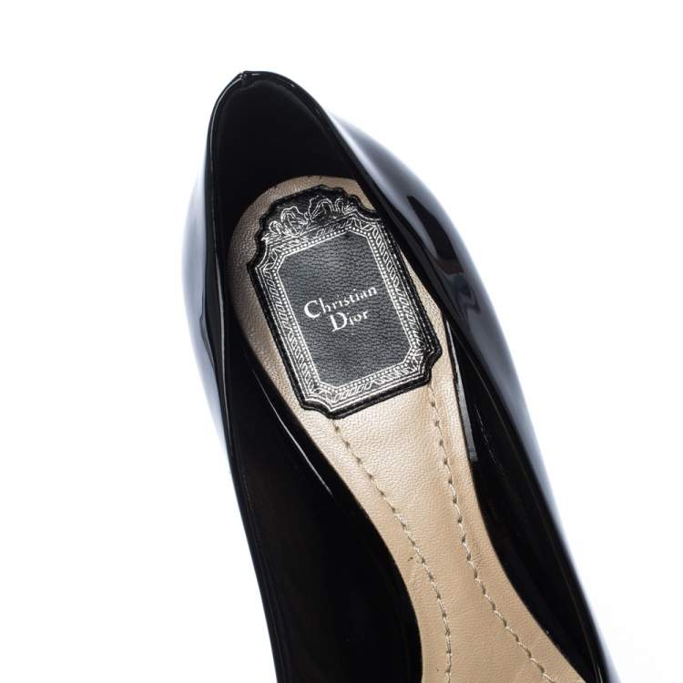 Pre Owned Christian Dior Black Patent Leather Diorella Peep Toe Pumps Size 38
