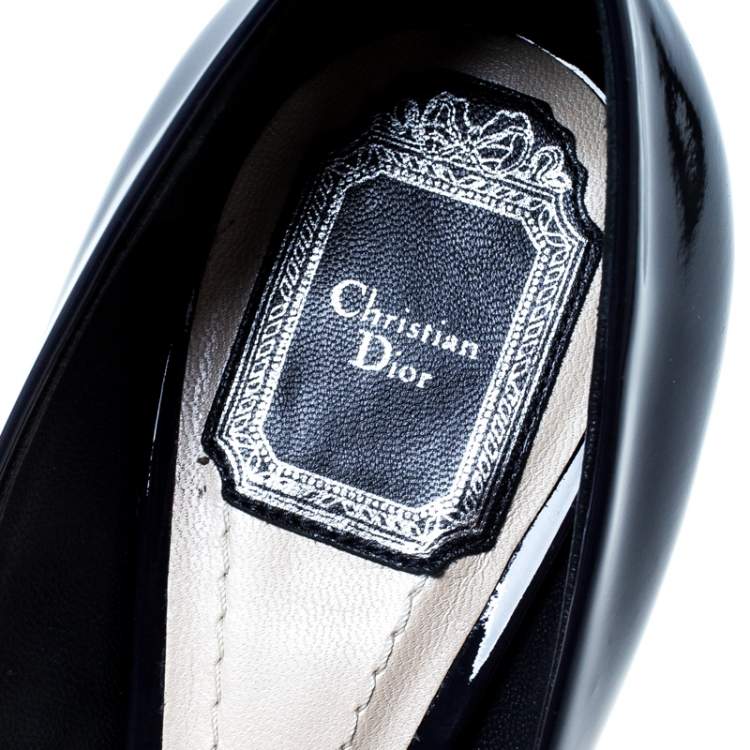 Pre Owned Dior Navy Blue Patent Leather Diorella Peep Toe Pumps Size 40