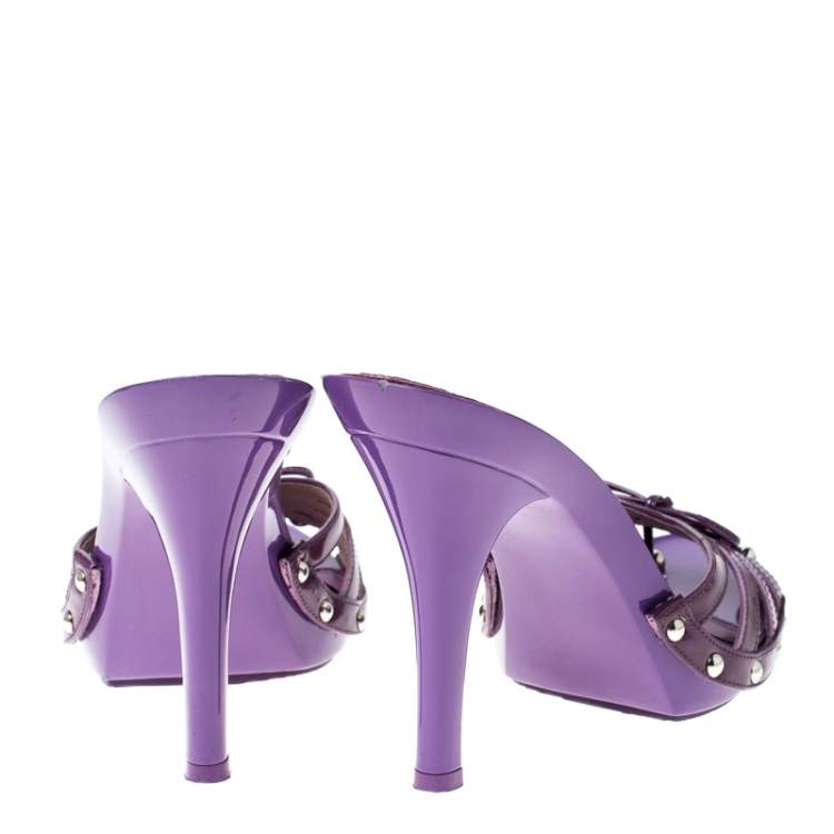 Pre Owned Dior Purple Patent Leather Bow Open Toe Sandals Size 36