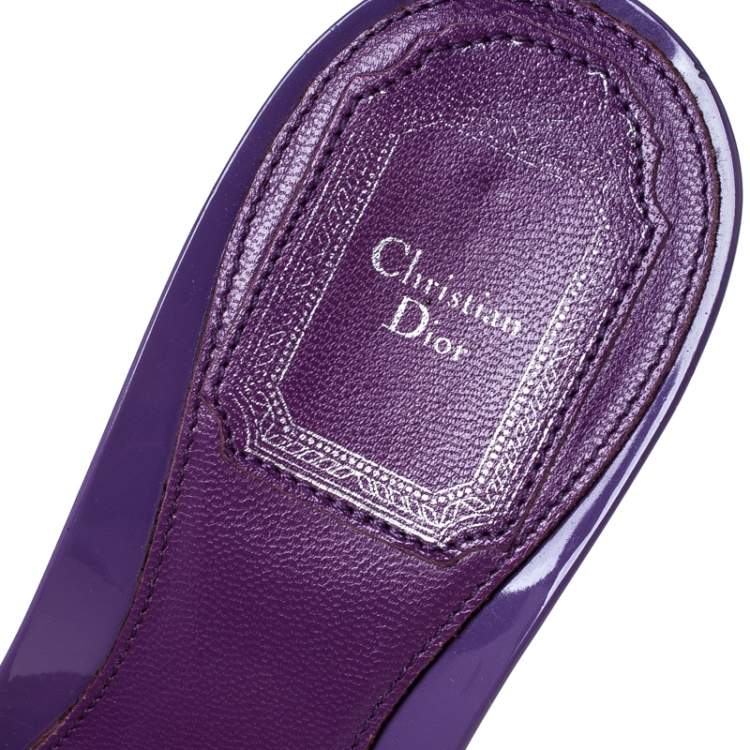 Pre Owned Dior Purple Patent Leather Bow Open Toe Sandals Size 36