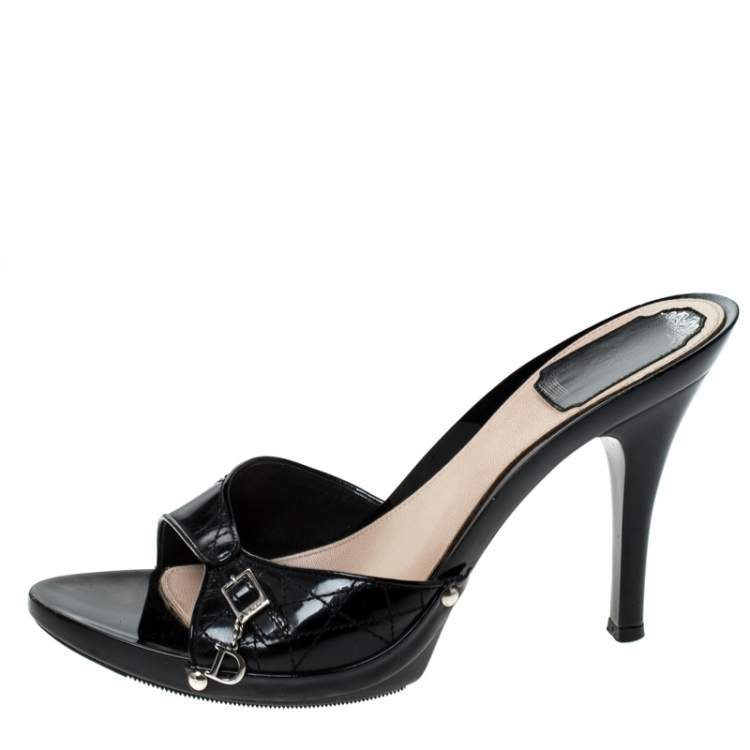 Pre Owned Dior Black Cannage Leather Open Toe Sandals Size 38
