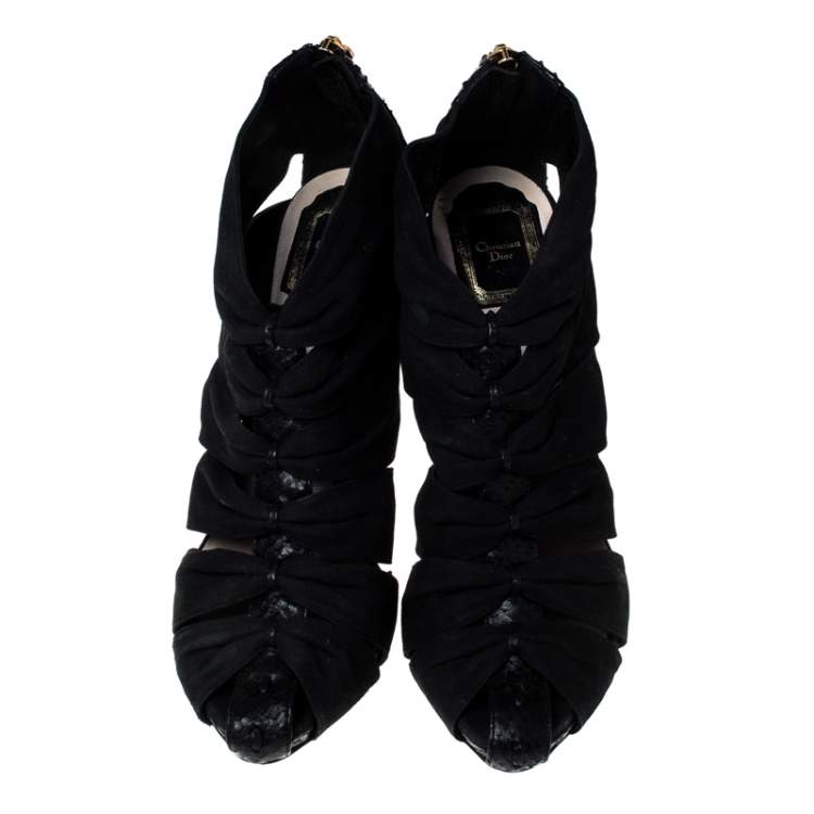 Pre Owned Dior Black Python Leather And Suede Caged Platform Sandals Size 39.5