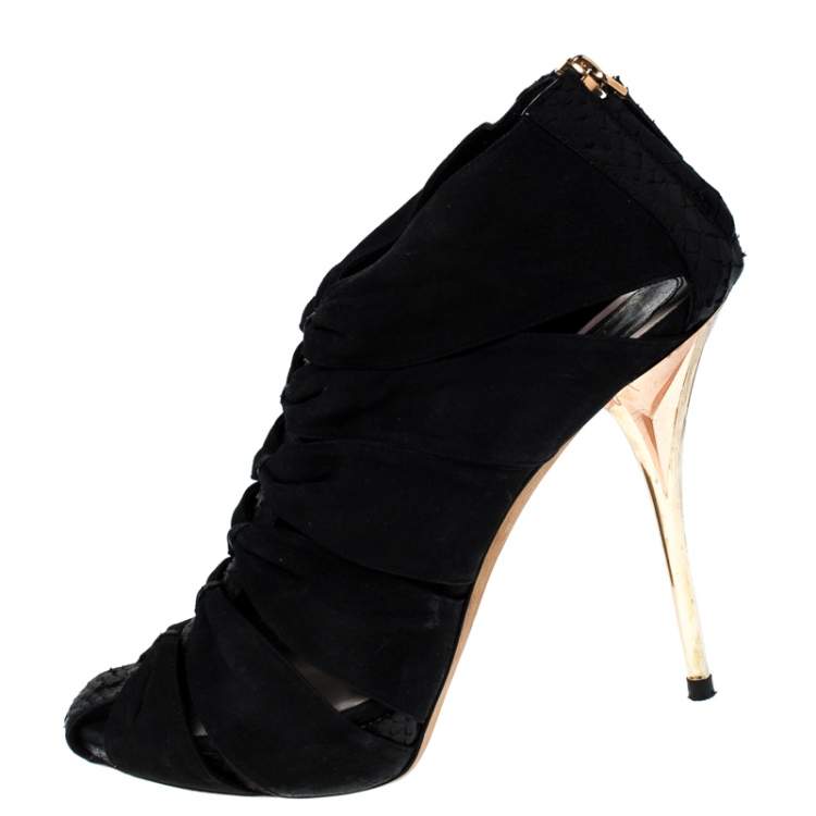 Pre Owned Dior Black Python Leather And Suede Caged Platform Sandals Size 39.5