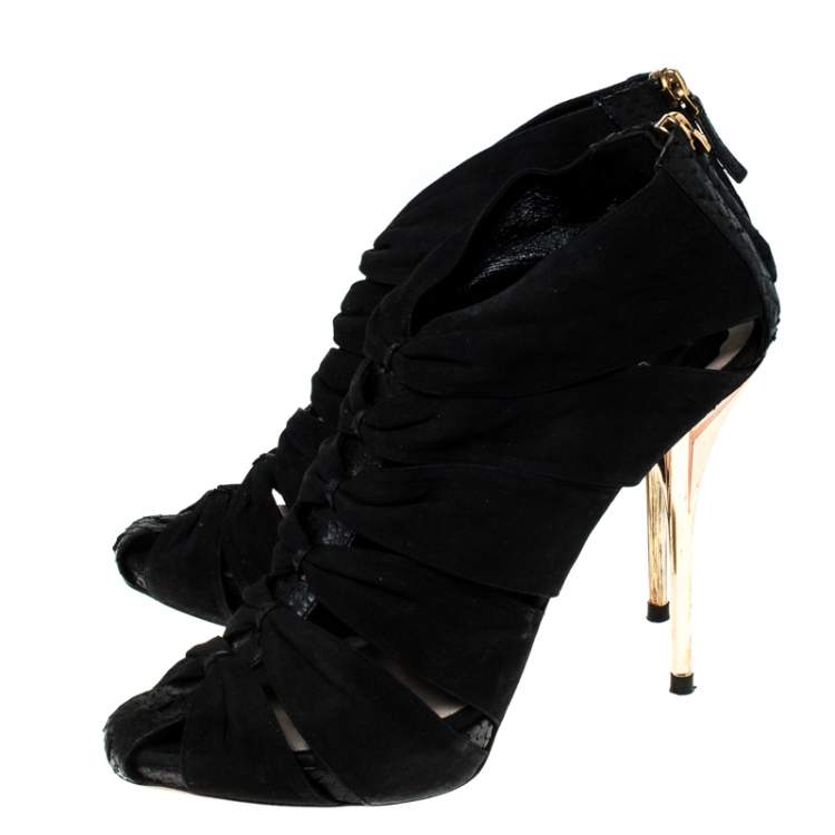 Pre Owned Dior Black Python Leather And Suede Caged Platform Sandals Size 39.5