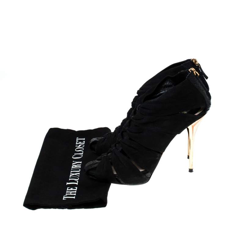 Pre Owned Dior Black Python Leather And Suede Caged Platform Sandals Size 39.5