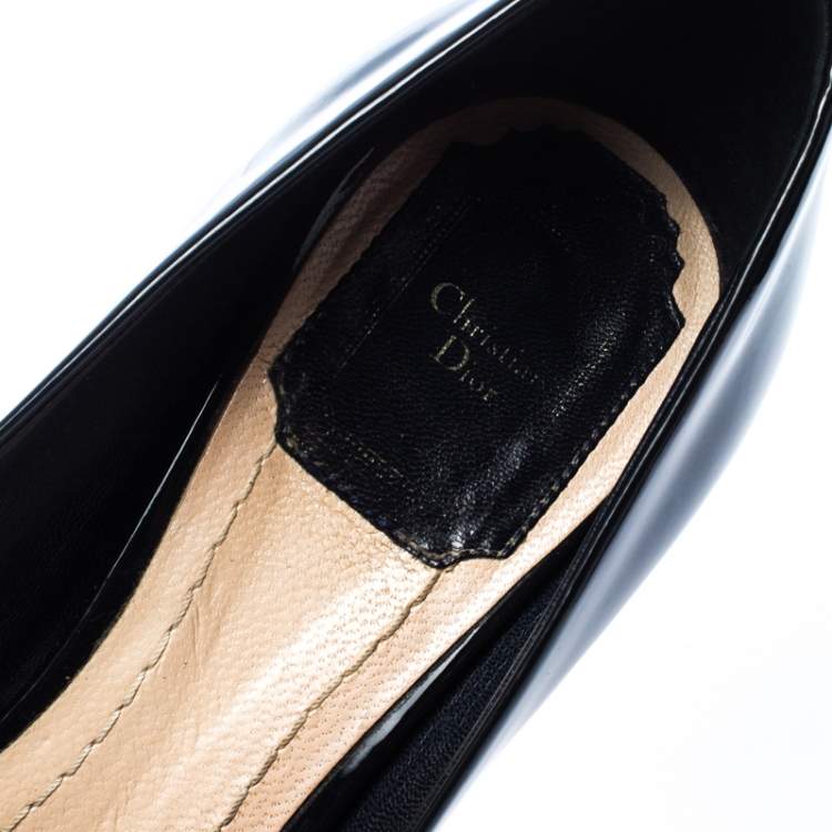 Pre Owned Dior Black Patent Leather Cannage Heel Peep Toe Pumps Size 36