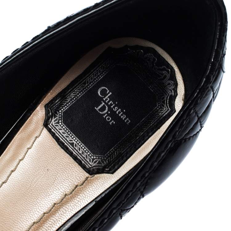 Pre Owned Dior Black Cannage Patent Leather Miss Dior Bow Peep Toe Pumps Size 36