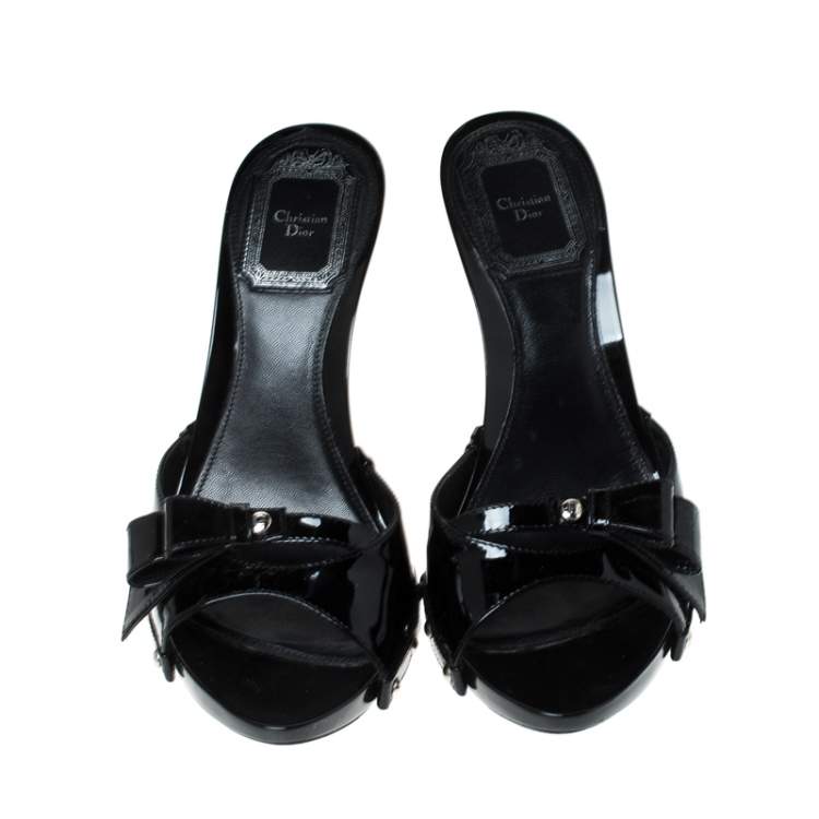 Pre Owned Dior Black Patent Leather City Clog Sandals Size 35.5