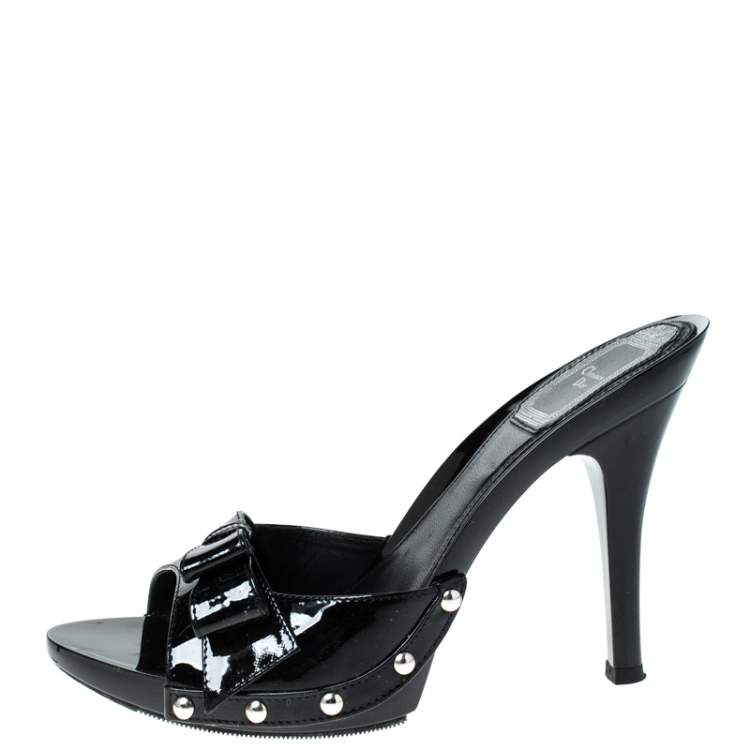 Pre Owned Dior Black Patent Leather City Clog Sandals Size 35.5