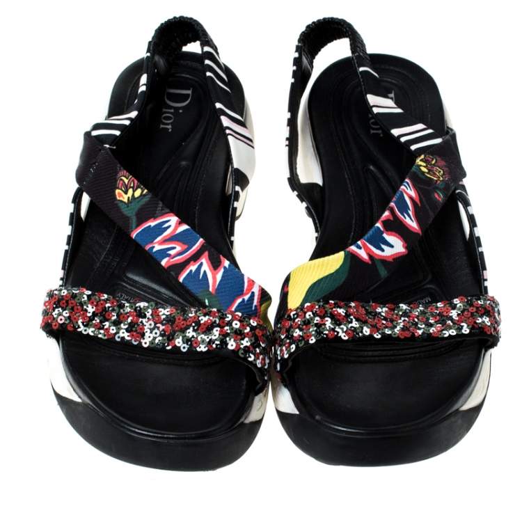 Pre Owned Dior Multicolor Sequin And Cotton Fabric Trio Fusion Slingback Sandals Size 37