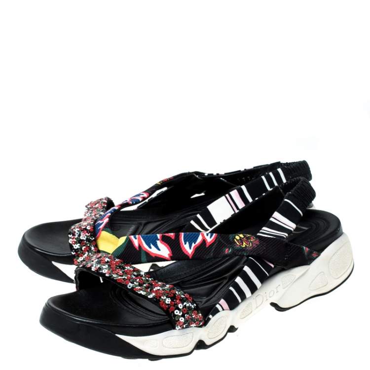 Pre Owned Dior Multicolor Sequin And Cotton Fabric Trio Fusion Slingback Sandals Size 37