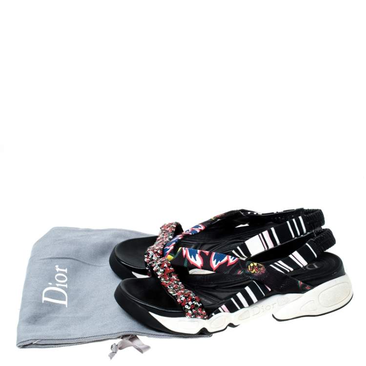 Pre Owned Dior Multicolor Sequin And Cotton Fabric Trio Fusion Slingback Sandals Size 37