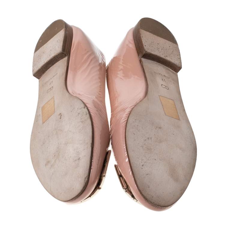 Pre Owned  Dior Light Beige Patent Leather Embellished Ballet Flats Size 41