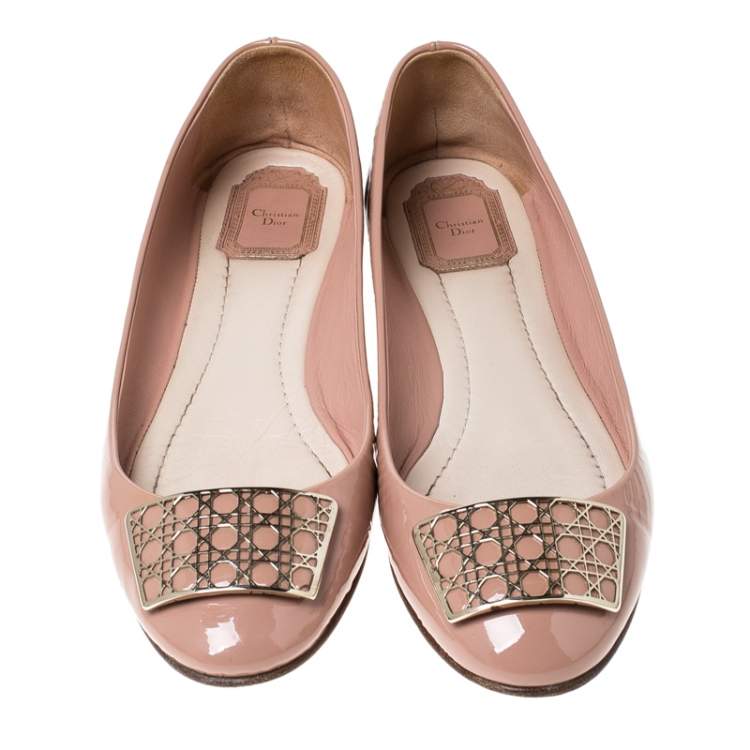 Pre Owned  Dior Light Beige Patent Leather Embellished Ballet Flats Size 41