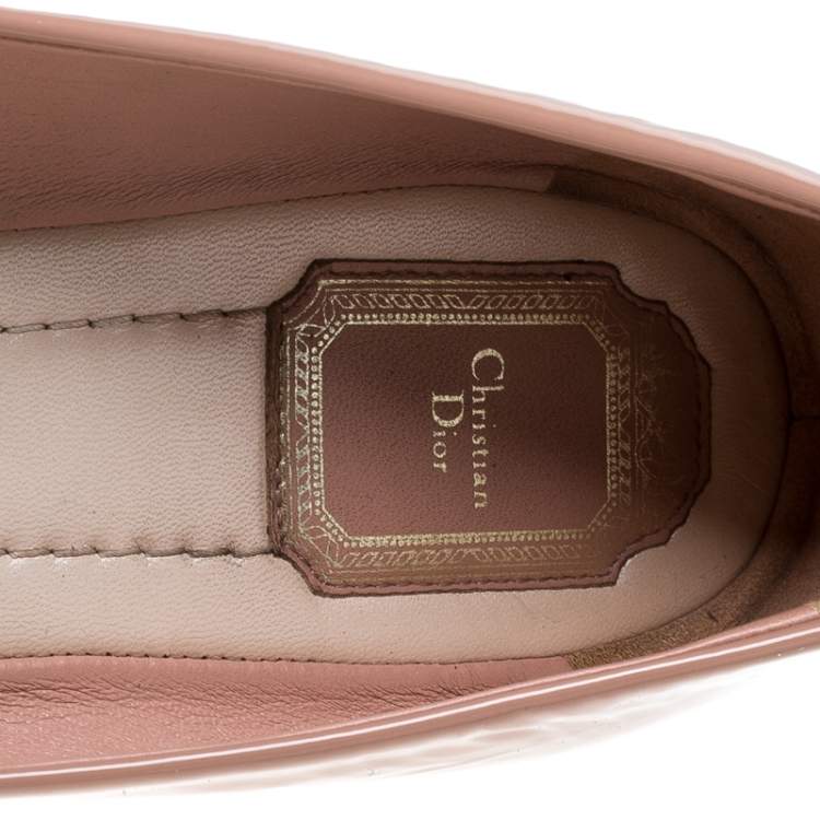 Pre Owned  Dior Light Beige Patent Leather Embellished Ballet Flats Size 41