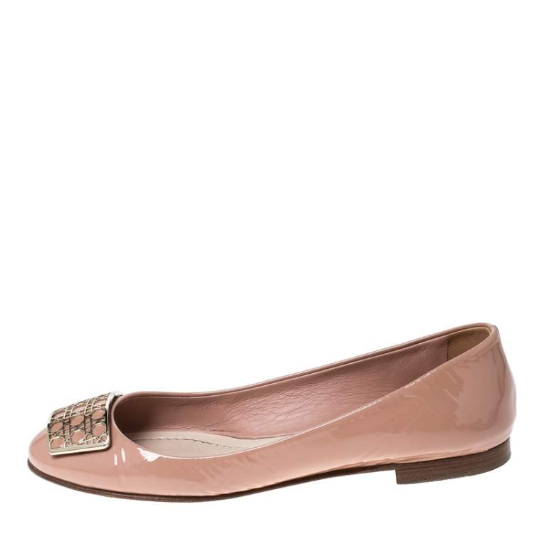 Pre Owned  Dior Light Beige Patent Leather Embellished Ballet Flats Size 41