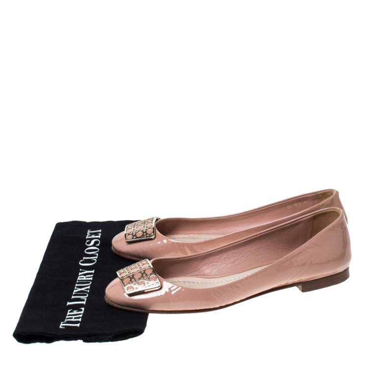 Pre Owned  Dior Light Beige Patent Leather Embellished Ballet Flats Size 41