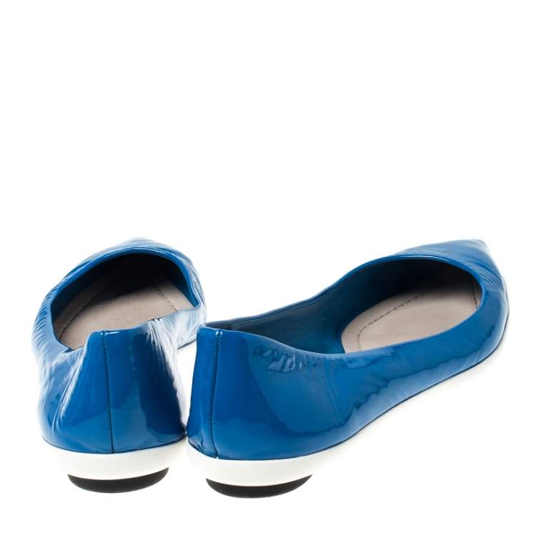 Pre Owned Dior Blue Patent Leather Pointed Toe Ballet Flats Size 42 