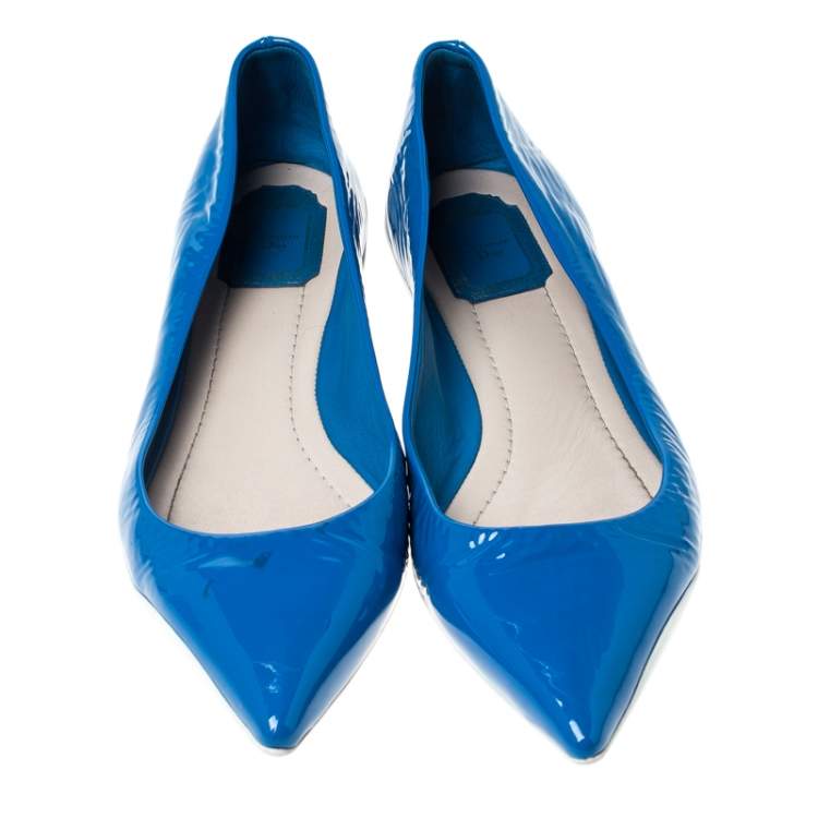 Pre Owned Dior Blue Patent Leather Pointed Toe Ballet Flats Size 42 