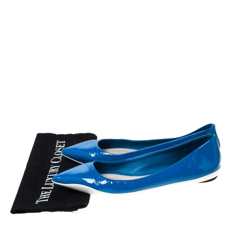 Pre Owned Dior Blue Patent Leather Pointed Toe Ballet Flats Size 42 