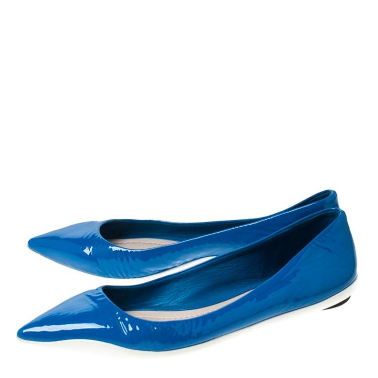 Pre Owned Dior Blue Patent Leather Pointed Toe Ballet Flats Size 42 