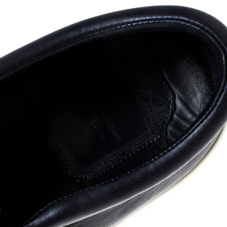 Pre Owned Dior Blue Canvas And Leather Embroidered Slip On Sneakers Size 38