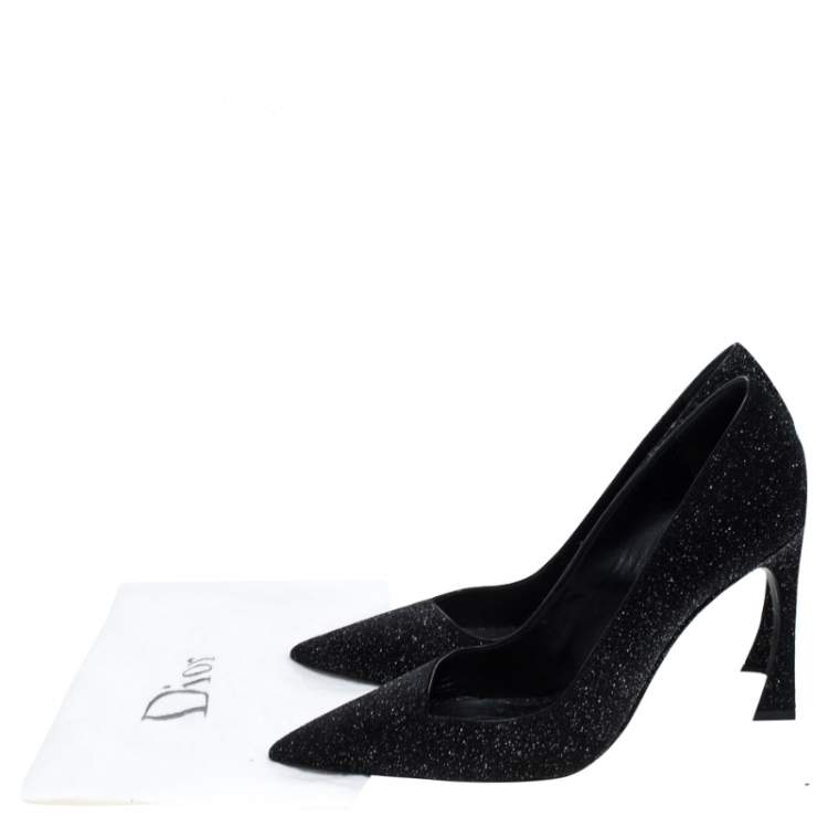 Pre Owned Dior Black Glitter Pointed Toe Curved Heels Pumps Size 39