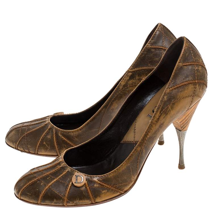 Pre Owned Dior Brown Textured Leather Pumps Size 41