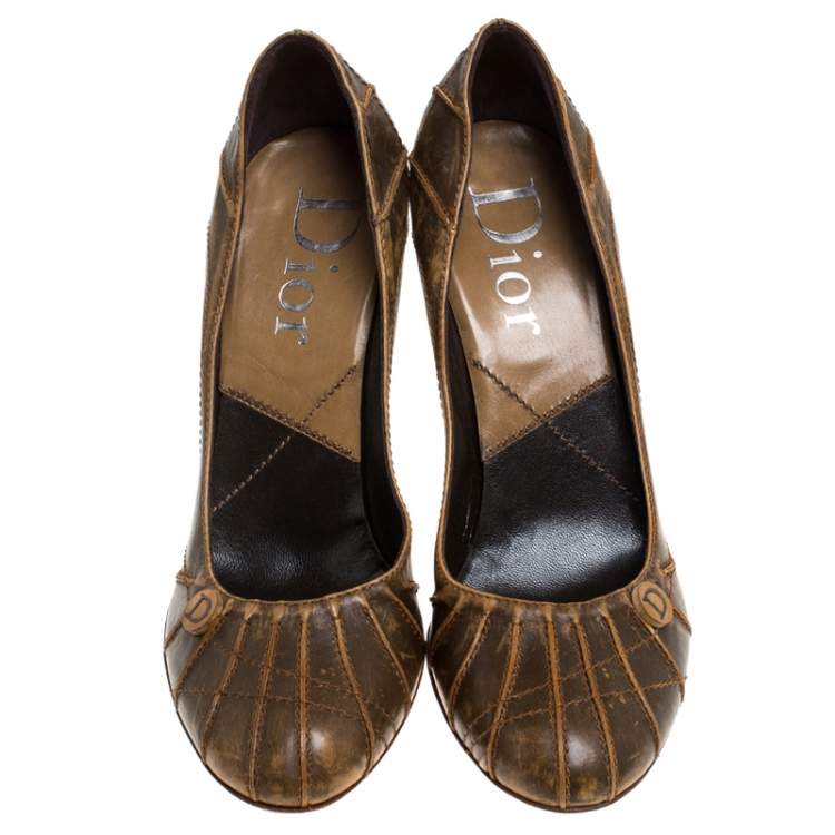 Pre Owned Dior Brown Textured Leather Pumps Size 41