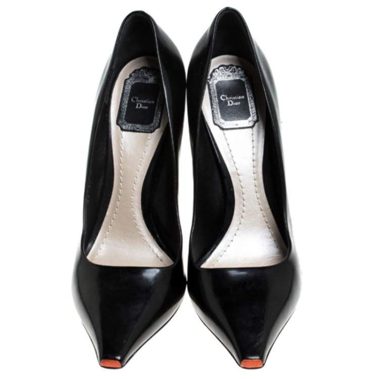 Pre Owned Dior Black Leather Square Toe Pumps Size 39.5