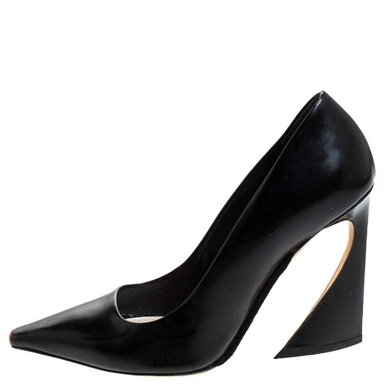 Pre Owned Dior Black Leather Square Toe Pumps Size 39.5