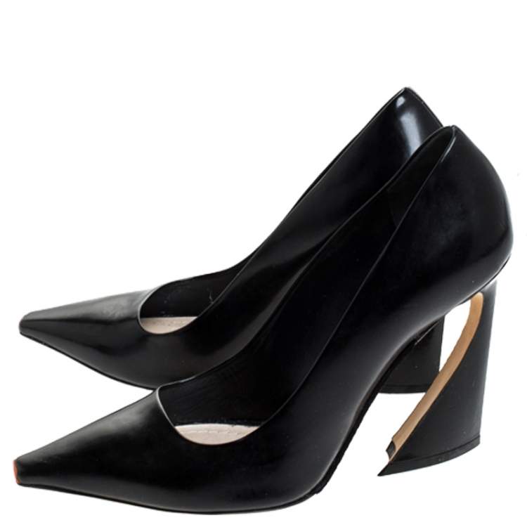 Pre Owned Dior Black Leather Square Toe Pumps Size 39.5