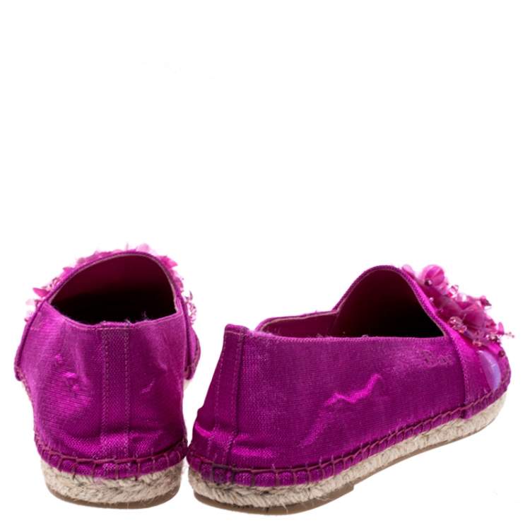 Pre Owned Dior Pink Canvas Embellished Espadrilles Loafers Size 36