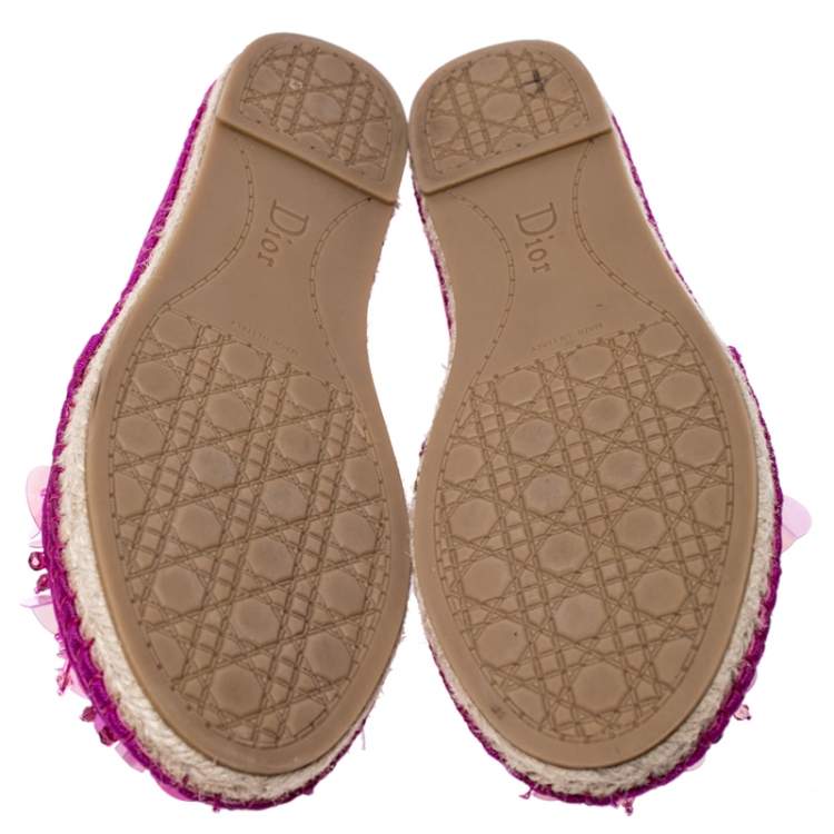 Pre Owned Dior Pink Canvas Embellished Espadrilles Loafers Size 36