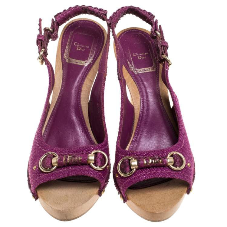 Pre Owned Dior Purple Canvas And Python Trim Slingback Sandals Size 38